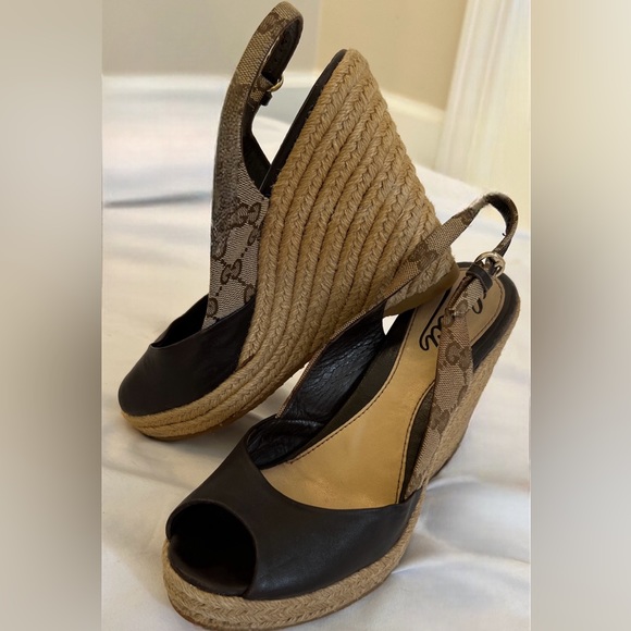 Gucci Slingback Canvas Wedges - Picture 2 of 8